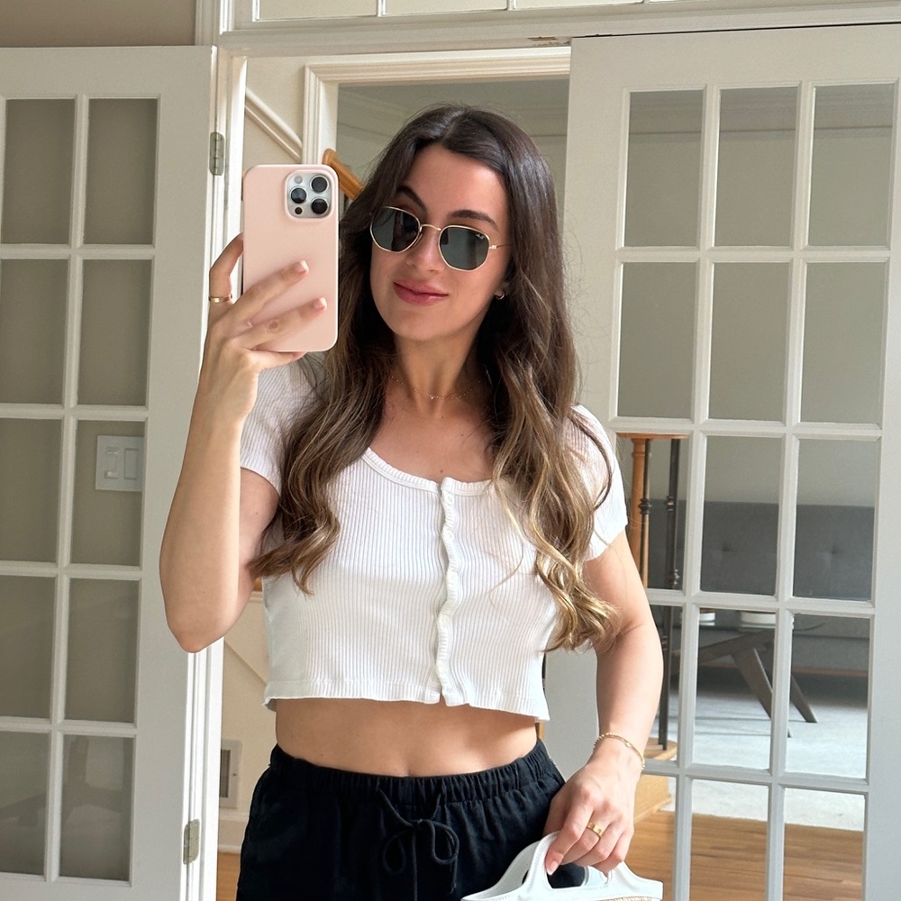 Urban Outfitters Cropped Button Cotton Blend Top